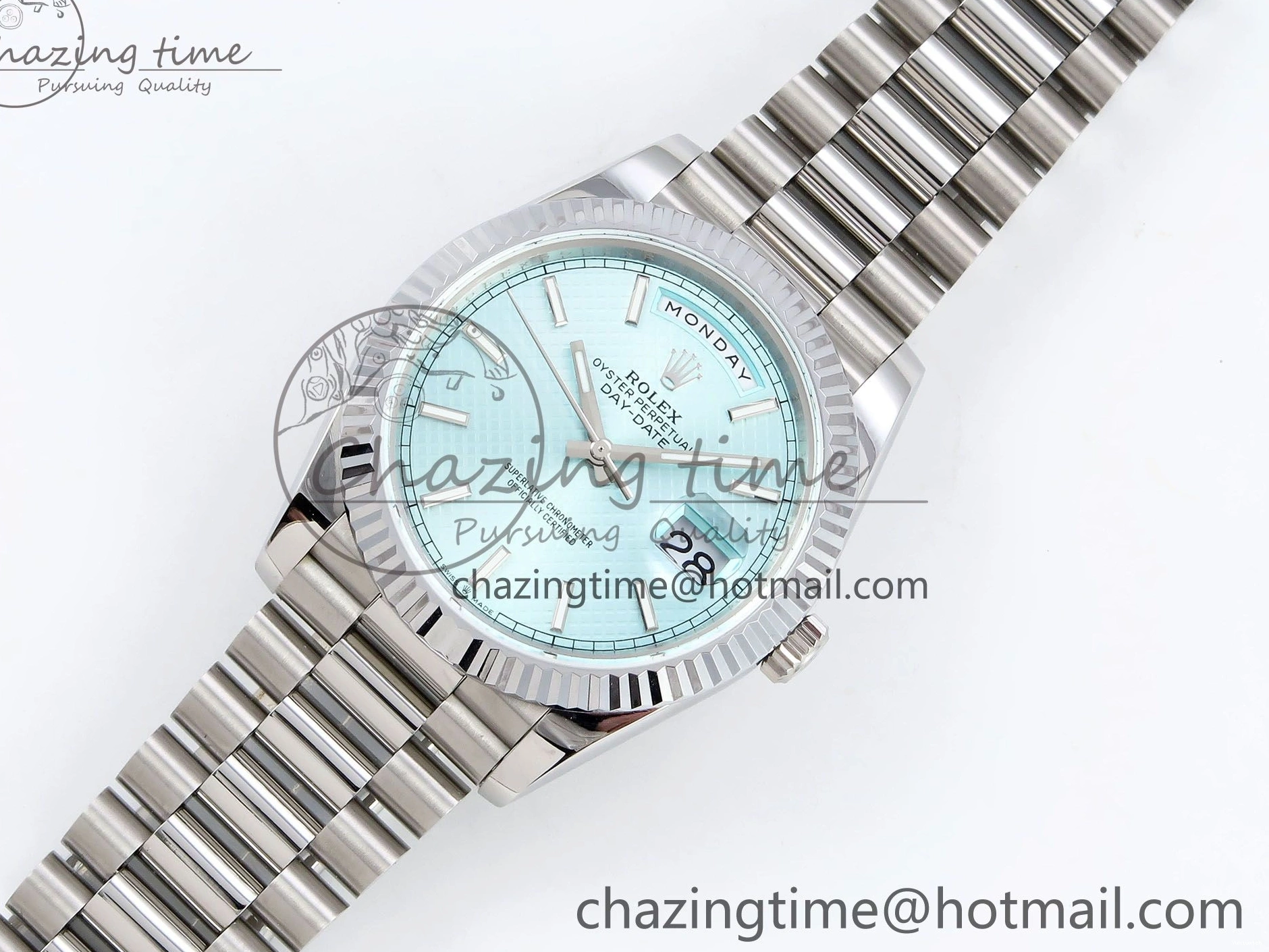 Weight) DayDate Ice JDF Steel 40 904L on SS VR3255 Bracelet Textured Blue President V3 (Gain Dial 0114